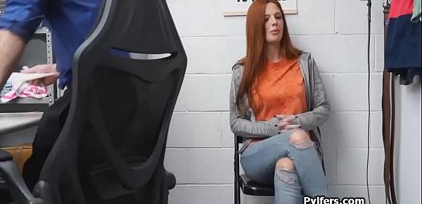  Redhead beauty Scarlett Mae busted and fucked for stealing